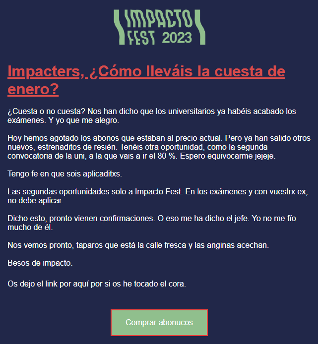 Campaña Email Marketing Impacto Fest Morriña Marketing